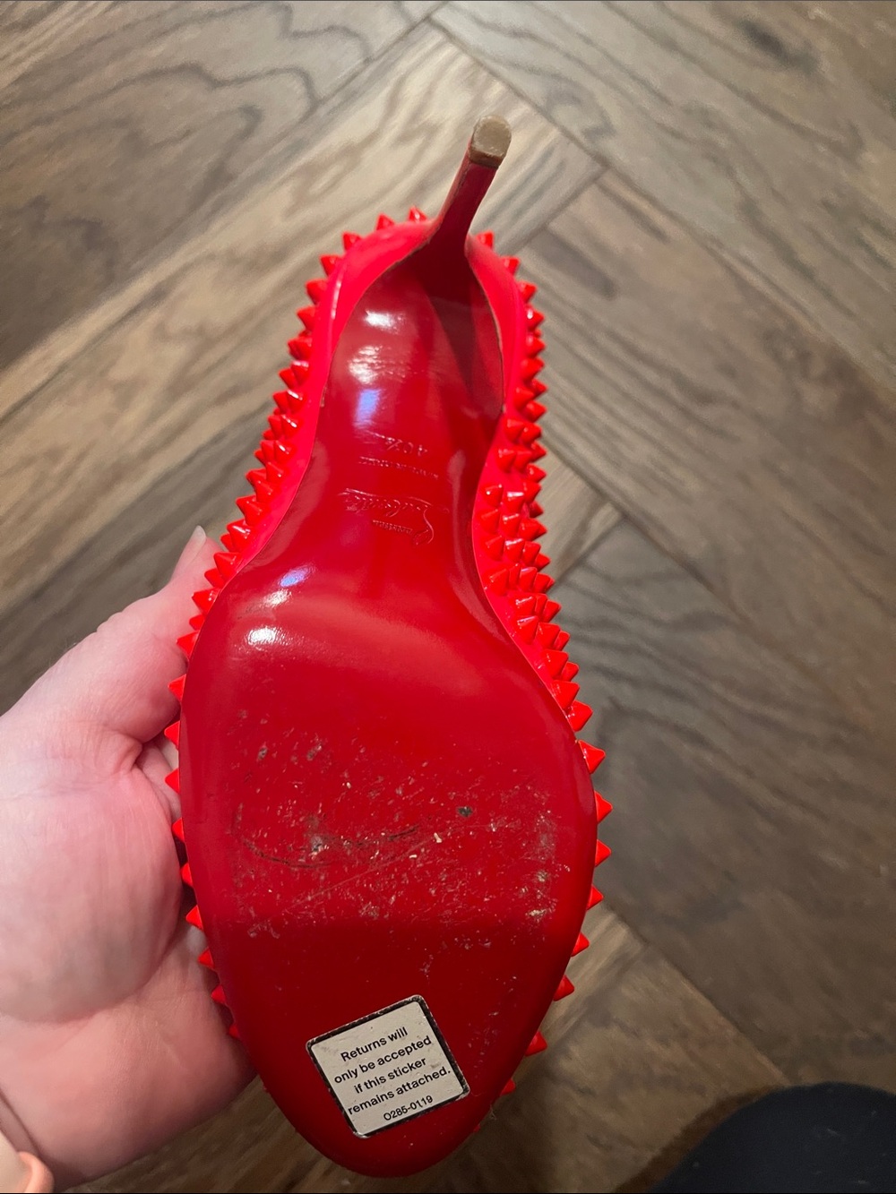 Christian Louboutin Vibrant Red Orange Spiked Heels - Picture 8 of 10